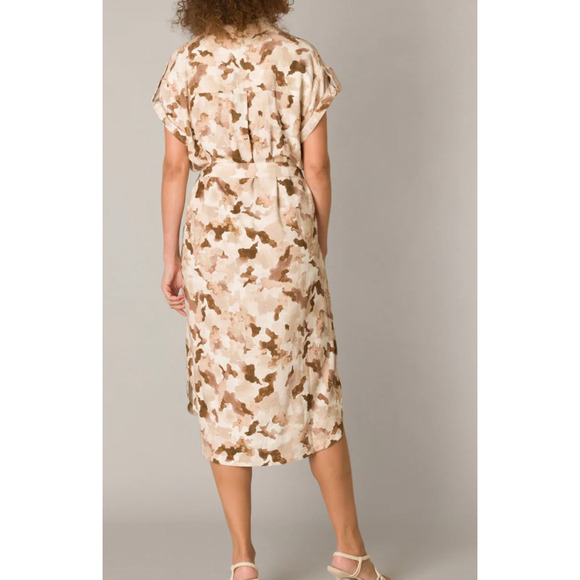 Yest Short Sleeves Manar Shirt Midi Dress with Belt size 12 Sand Multi - Picture 3 of 15